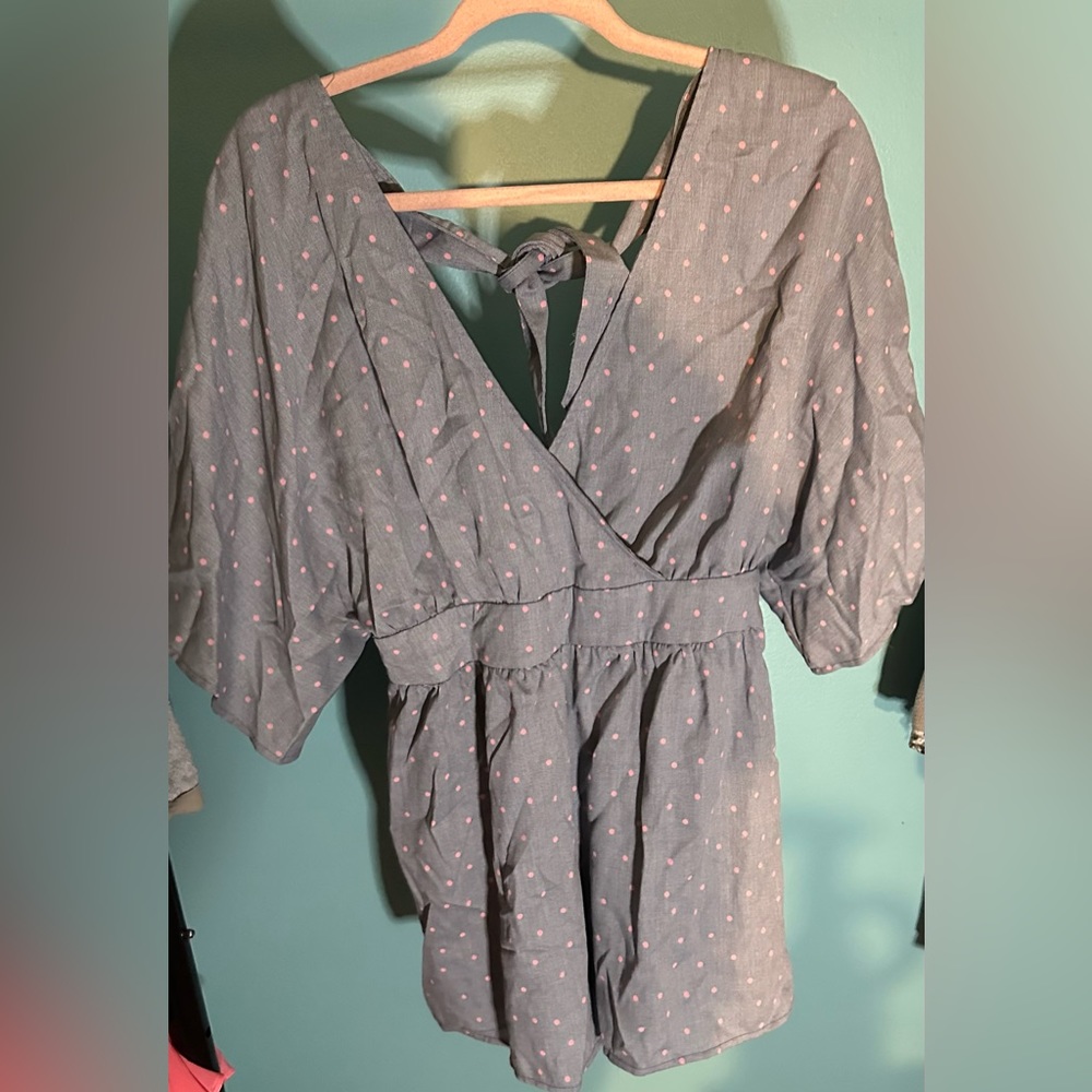 Blue and Pink Polka Dot Romper - large